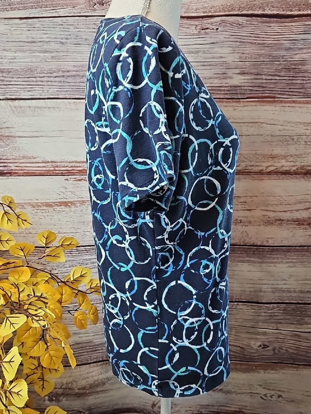 KAREN SCOTT NAVY BLUE SHORT SLEEVE SPLIT V-NECK PULLOVER COTTON TEE TOP - Picture 4 of 12